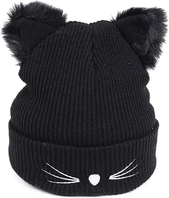 Produktbild von Wollene Wintermütze mit Katzenohren - gebordürte Mütze für Mädchen und Frauen - warme Herbst- und Wintermütze - schattige Wollmütze mit Katzenohren