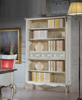 Produktbild von Klassisches Weiß Luxus Bücherregal Schubladen Massivholz Möbel Neu