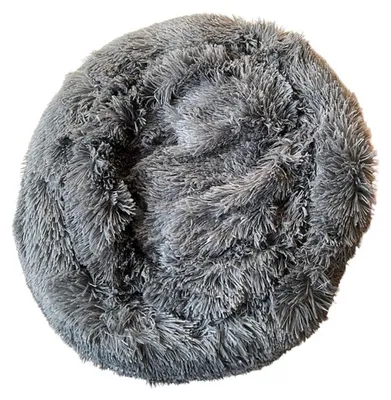 Produktbild von Timmy Hundebett, Hundekissen, Katzenbett Plüsch flauschig, Ø 60cm, 16cm hoch, Grau, Donut Kissen