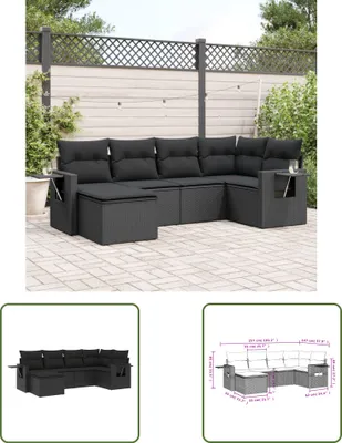 Produktbild von The Living Store 6-tlg. Garten-Sofagarnitur mit Kissen Schwarz Poly Rattan