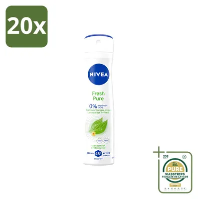 Image de 20 sprays déodorants NIVEA Fresh Pure, sans aluminium, 150 ml, lot de 20