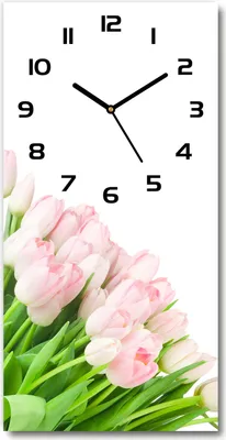 Produktbild von Wanduhr aus Glas – 30x60 cm - Glasbild - Glasuhr - Gehärtetes Glas -Rosa Tulpen