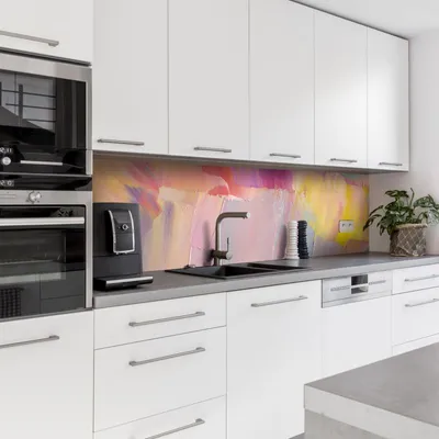 Produktbild von Dedeco Küchenrückwand Motiv: Kunst V2, 3mm Aluminium Alu-Platten als Spritzschutz Küchenwand Verbundplatte wasserfest, inkl. UV-Lack glänzend, alle Untergründe, 260 x 60 cm