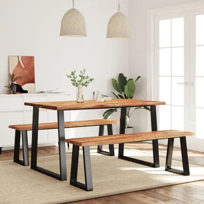 Produktbild von The Living Store 3-tlg. Essgruppe Baumkante Massivholz Akazie