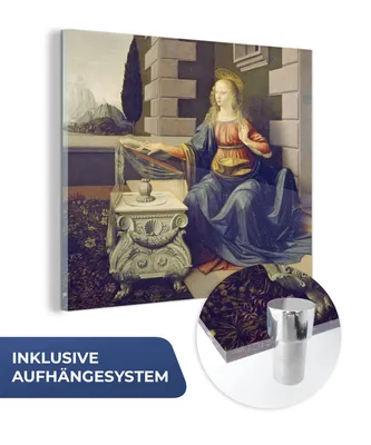 Obrázek produktu pro MuchoWow® Obrazy na skle - Nástěnné obrazy - Fotografie na skle Zvěstování - Leonardo da Vinci 90x90cm Nástěnná dekorace ze skla - akrylová malba na sklo -