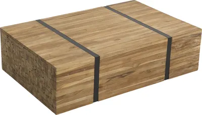 Produktbild von BELIANI Couchtisch Teakholz 69 x 110 cm Kaffeetisch Massivholzlatten Metallbänder Antike Optik Rechteckig Modern Scandinavien Stil