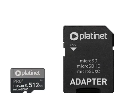 Produktbild von Platinet Secure Digital MicroSDXC-Karte 512 GB Klasse 10 UHS-III/U3 A2 (PMMSDX512UIII)