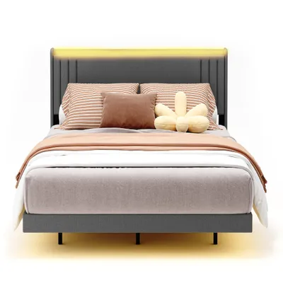 Produktbild von BEALIFE Polsterbett 140x200 cm mit USB-Ladefunktion, LED-Licht & Kopfteil | Metallgestell, 18 cm Bodenfreiheit | Dunkelgrau BF29