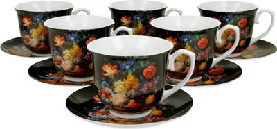 Zdjęcie produktu dla DUO FLORAL zestaw 6 filiżanek 220 ml BOUQUET ze spodkami, porcelana New Bone China