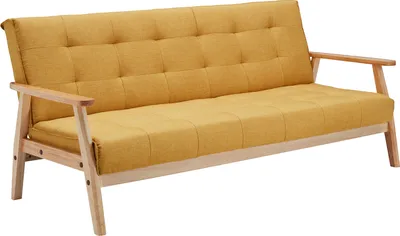 Produktbild von SalesFever Schlafsofa mit Armlehnen | 3 Funktionen | Bezug Strukturstoff | Gestell Massivholz Eukalyptus | B 190 x T 85 x H 81 cm | senfgelb