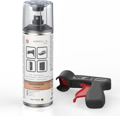 Produktbild von 1x AUPROTEC Dickschichtfüller Spray Grau + Pistolengriff AUPROFILL 1K Filler Grundierung Primer 400ml