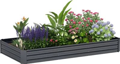 Produktbild von 835L Hochbeet aus Stahl mit offenem Boden, 240 x 120 x 30 cm, Dunkelgrau