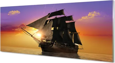 Produktbild von Glasbilder 125x50 Wandkunst Bunter Himmel Schiff Meer