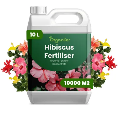 Obrázek produktu pro Ibištek Tekuté Hnojivo 10 L – 2-1-8 NPK – Pro Ibištek v Kvetináčoch, Záhonoch & Záhrade – Podporuje Bujnú Kvetonosnosť & Stabilitu – Organifer