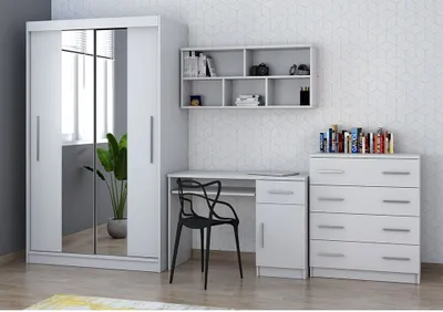 Obrázok produktu pre Set Schrank Wandregal Kommode Schreibtisch TOBBY BIS 01 Weiß/Weiß