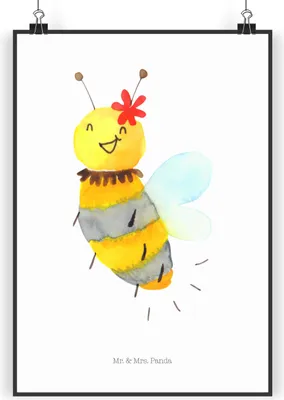 Produktbild von Mr. & Mrs. Panda Bild Biene Blume DIN A5 - Weiß - Geschenk, kunstposter, Wandbild, drucke, Plakat, wanddeko