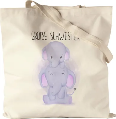 Produktbild von Große Schwester Stoffbeutel Jutebeutel Canvas Geschwisterliebe Sister Elefant Geborgenheit Beschützer Welt Liebe Familie Schwestern