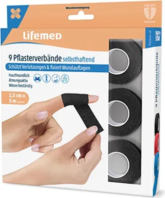 Immagine prodotto di Lifemed 99053 Benda di gesso Lifemed, autoadesiva, nera, 9 pezzi