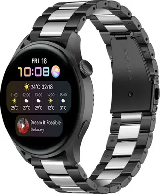 Produktbild von Strap-it Huawei Watch 3 / 3 Pro Stahlarmband (Schwarz/Silber)