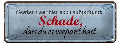 Produktbild von Blechschild Spruch 27x10cm gestern war hier noch aufgeräumt Dekoration