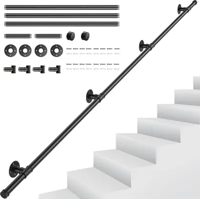 Produktbild von Treppengeländer - Wandhandlauf 2,5 m - Gusseisen - Rutschfest - Innen/Außen - Schwarz