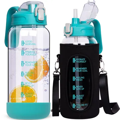 Imagen del producto de Solidchoice - Botella de vidrio de 2 litros con pajita y marcas de tiempo