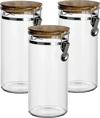 Produktbild von gouveo 3er Set Vorratsglas Borosilikat 1.200 ml mit Bügelverschluss - Vorratsdosen aus Borosilikatglas mit Drahtbügelverschluss - Aufbewahrungsgläser aus Borosilikatglas mit luftdichtem Deckel