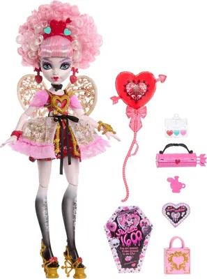 Produktbild von Monster High Scary Sweet Birthday Cupid Asteria-Puppe im Partykleid mit Ballon und Geschenk, Modepuppe, Weiblich, 4 Jahr(e), Junge/Mädchen, 290 mm, 250 g
