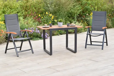 Produktbild von Merxx "Paxos" Gartenmöbel Set 3tlg., 2 Klappsessel, Balkonausziehtisch 80 (120) x 70 cm, Aluminium/Akazie/Textil