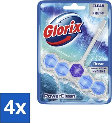 Imagen del producto de Glorix - Pastillas para inodoros - Power Clean Ocean - Aroma fresco - 1 pastilla - Paquete económico - 4 unidades