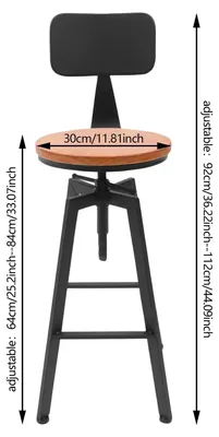 Image de Tabouret réglable - 64-84 cm - Lot de 2 - Bois et métal, couleur noire