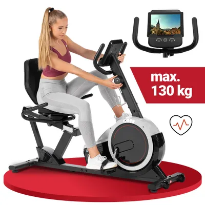 Produktbild von Hop-Sport Liegeergometer HS-060L - Liegeheimtrainer mit Handpulssensoren, 15 kg Schwungmasse, 8 Widerstandsstufen - Sitzergometer für Senioren max. Benutzergewicht 130 kg silber