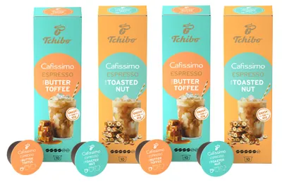 Produktbild von Tchibo Cafissimo Summer Flavoured Probierset , Espresso Buttertoffee & Espresso Toasted Nut, 40 Stück (4 x 10 Kaffeekapseln), aromafrisch verpackt, Limited Edition