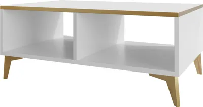 Produktbild von MIRJAN24 Couchtisch Dablam, Kaffeetisch mit Ablage, Modern, Sofatisch, Kunststofffüße in der Farbe Gold, (Farbe: Weiß / Weiß Hochglanz + Gold)