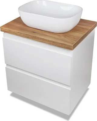 Produktbild von VBChome Badmöbel 60 cm Weiß Aufsatzwaschbecken ohne Hahnloch 48x35 cm Aufsatzwaschtisch mit Waschbeckenunterschrank 2 Schubladen Moduo Badezimmerschrank Modern