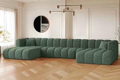 Zdjęcie produktu dla Sofa narożna w kształcie litery U, Sofa Grand U XL modułowa z tkaniny Haga Zielony