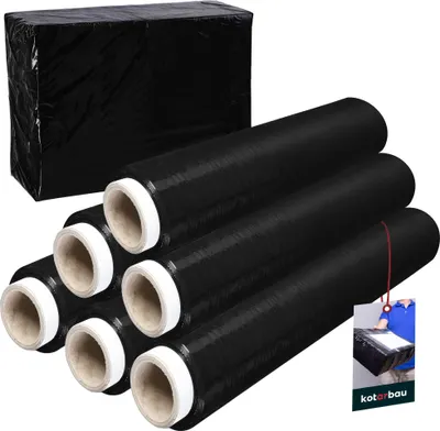 Productafbeelding van KOTARBAU® 6 rollen wikkelfolie stretchfolie 1,5 kg | L: 285 m B: 50 cm | stretchfolie zwarte stretchfolie folie verpakkingsfolie voor meubels verpakkingsfolie stretch film