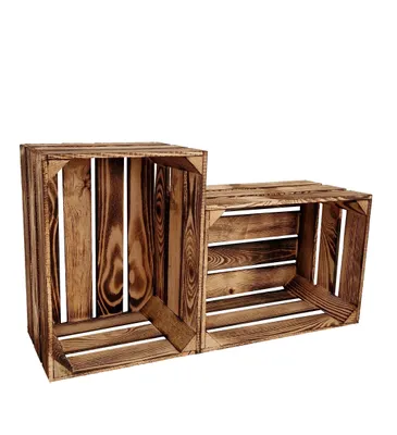 Two wooden crates are shown side-by-side against a white background.