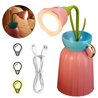 Produktbild von Blume LED Tischlampe Rosa,mit 3 Farbtemperaturen,Flexibles Arm,Tragbare Schreibtischlampe Dekorativ für Büro Wohnheim Nachbildung Rosa