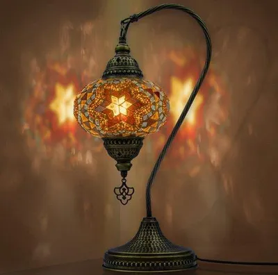 Zdjęcie produktu dla Mozaiek Zwanenhals Lampka stołowa, ręcznie wykonana lampka nocna, turecko-arabska lampa Tiffany do sypialni i salonu, pomysł na prezent