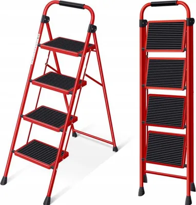 Produktbild von KINGRACK Klappbare Stehleiter mit 4 Stufen - Metall - Rot
