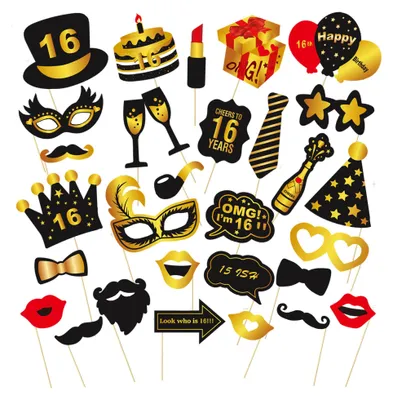 30-teiliges Fotobox-Requisiten-Set für 16. Geburtstag