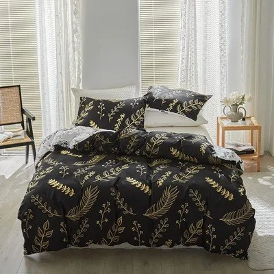 Zdjęcie produktu dla Zestaw pościeli 200 x 220 cm, 3-częściowy, czarno-biały, dwustronny, lekki, z mikrofibry