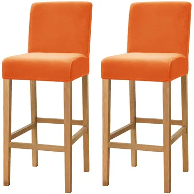 Barhockerbezug Samt, 2er-Set, Orange, Anti-Rutsch