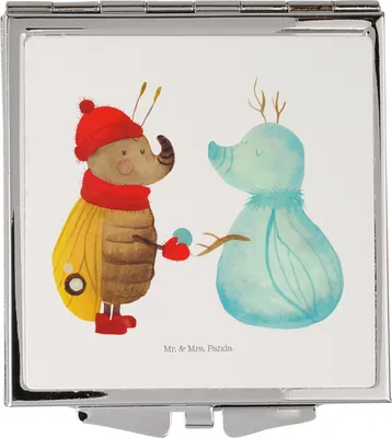Produktbild von Mr. & Mrs. Panda Klappspiegel Nachtfalter Schneemann - Weiß - Geschenk, Handtaschenspiegel, Weihnachten, Winter, Bauen, Weihnachtsgruß, Kosmetikspiegel, Frauen Spiegel