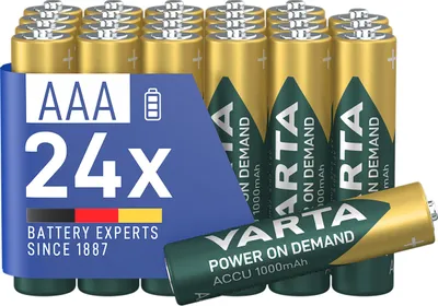 Produktbild von VARTA Batterien AAA, Wiederaufladbar, 24 Stück, Akku, Power on Demand, 1000 mAh NI-MH, Vorgeladen – AAA, 1000 mAh