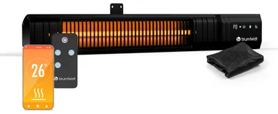 Image de Blumfeldt radiateur Infrarouge 2000 W – Montage mural & plafond, extérieur IP65 étanche, 9 niveaux de chaleur, WiFi intelligent, tubes en or, pour balcon & terrasse