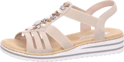 Produktbild von Rieker Damen Sandale mit T-Riemen und maritimem Dekor mit Muscheln V0649, Größe:40 EU, Farbe:Beige