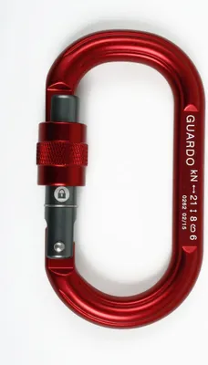 Roter Alukarabiner GUARDO mit Schraubverschluss von Edelweiss; geeignet für Klettern.