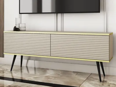 Produktbild von GrainGold TV-Schrank Diolo - RTV-Schrank, RTV-Tisch, Lowboard, TV-Tisch mit Metallbeinen, Gefräster RTV-Schrank - TV-Schrank Beige, Schwarz